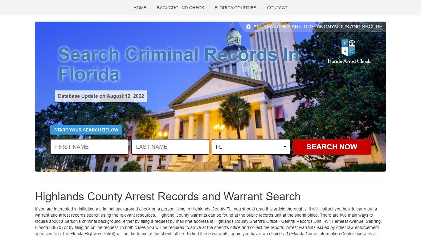 Highlands County Arrest Records and Warrant Search